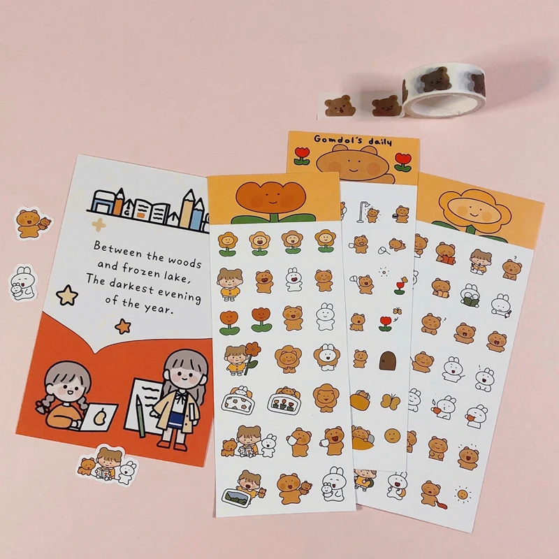 В Корейском стиле Одежда с изображением мишки стикер ручной учетной записи