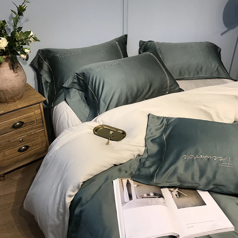 

Комплект постельного белья из натурального шелка, сатина, с вышивкой, с оборками, домашний текстиль, большое покрывало для кровати, простыня, наволочка, пододеяльник