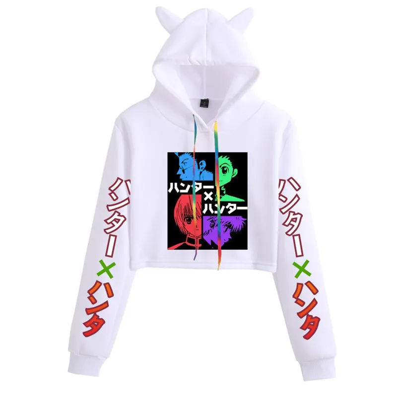 

Cropped Hoodie Hunter X Hunter Letter Printing Sweatshirt Women Hoodie Anime Killua Zoldyck Devil Eye HISOKA MOROW Hooded Hoody