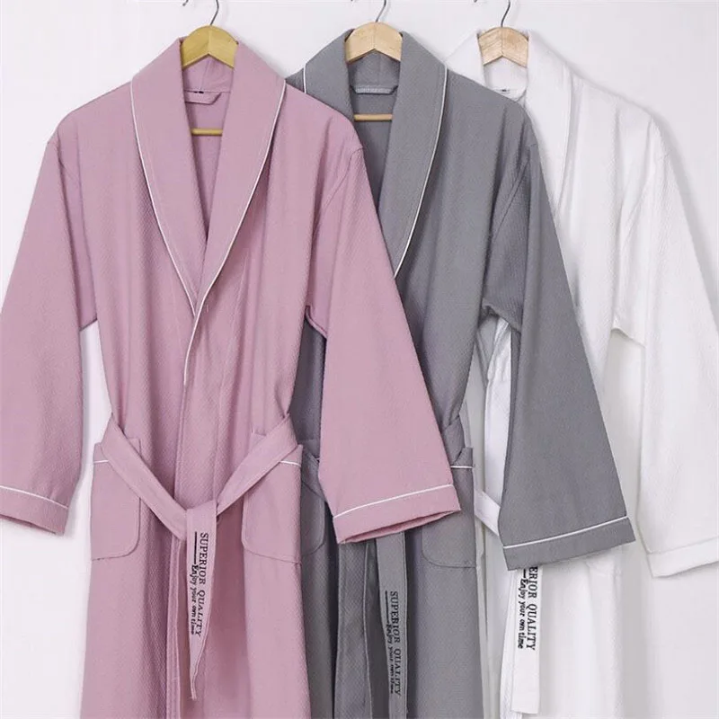 

Waffle Cotton Bathrobe Men XL Pajamas Women Nightgown Ladies Girls Home Hotel White Soft Long Cool Summer Spring Bathrobe