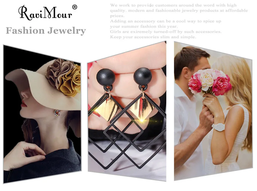 RAVINOUR Brincos Femme Bijoux, большие двойные квадратные висячие серьги, женские модные ювелирные изделия в стиле панк, золотая металлическая длинная серьга