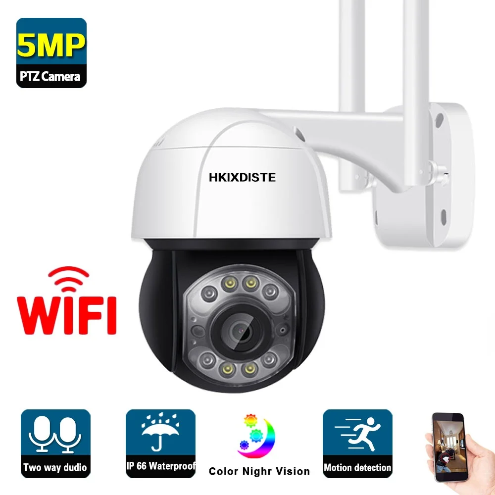 

H.265 CCTV 5MP PTZ Wifi Security Camera Outdoor 2 Way Audio Color Night Vision Speed Dome Video Surveillance Camera Wireless 2MP
