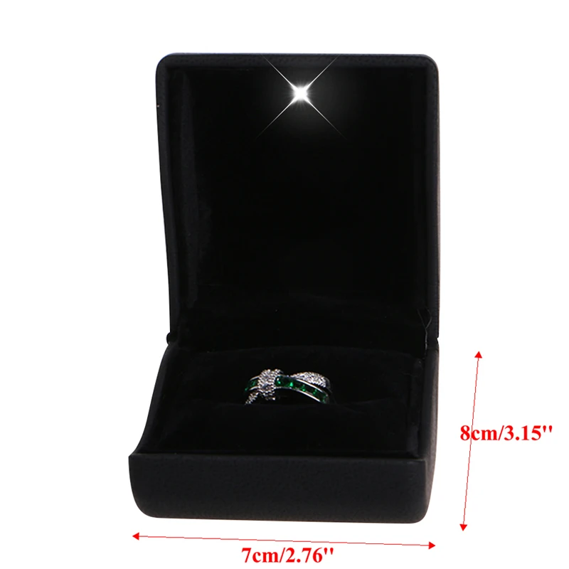 

LED Lighted Earring Ring Box Faux Leather Wedding Engagement Jewelry Display Hot C7AF