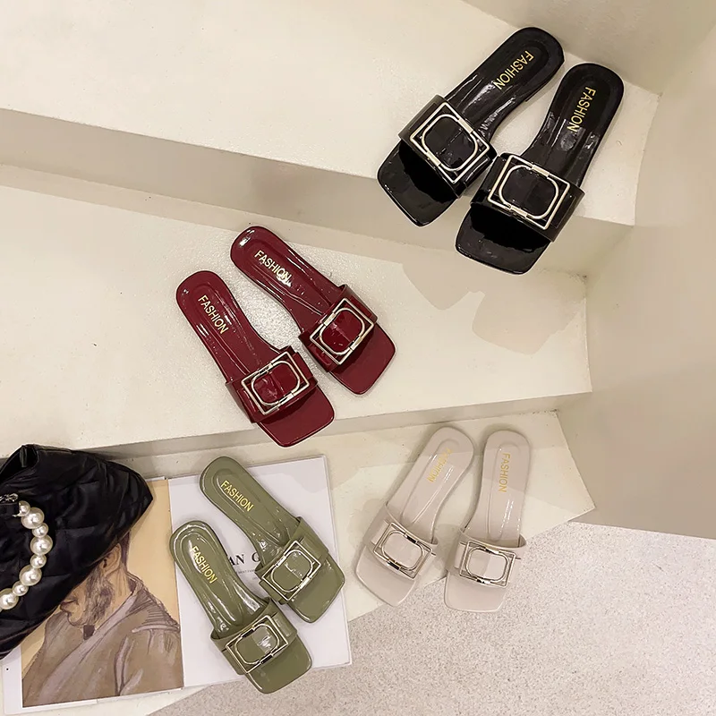 

Shoes Women Female Slippers Luxury Slides Soft 2021 Flat Designer Massage Rome Basic PU Concise Female Shoes Slippers Casual Sl