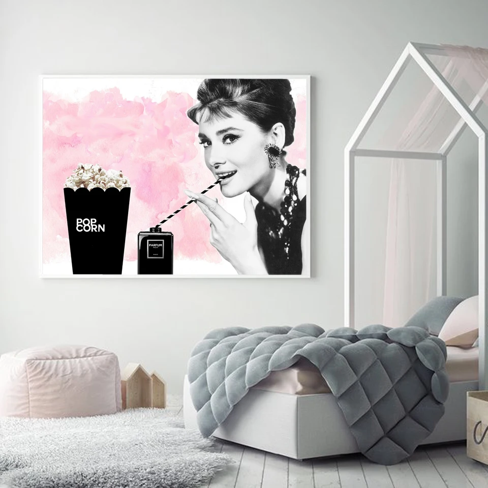 Настенная картина домашний декор розовый Одри Хепберн Wall Art парусиновые модные