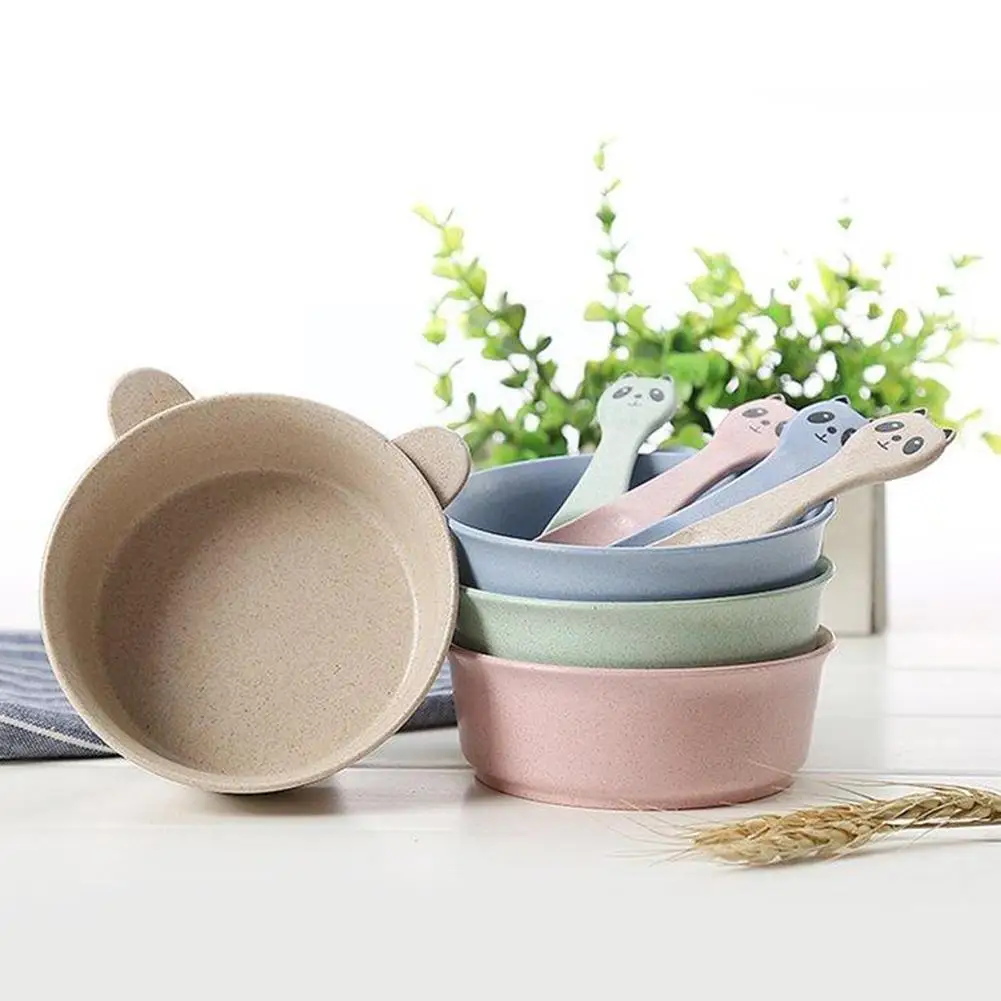 

New Baby Feeding Bowl Tableware Waterproof Spoon Non-slip Crockery Bpa Free Wheat Straw Dishes For Baby Bowl Baby Plate S7r2
