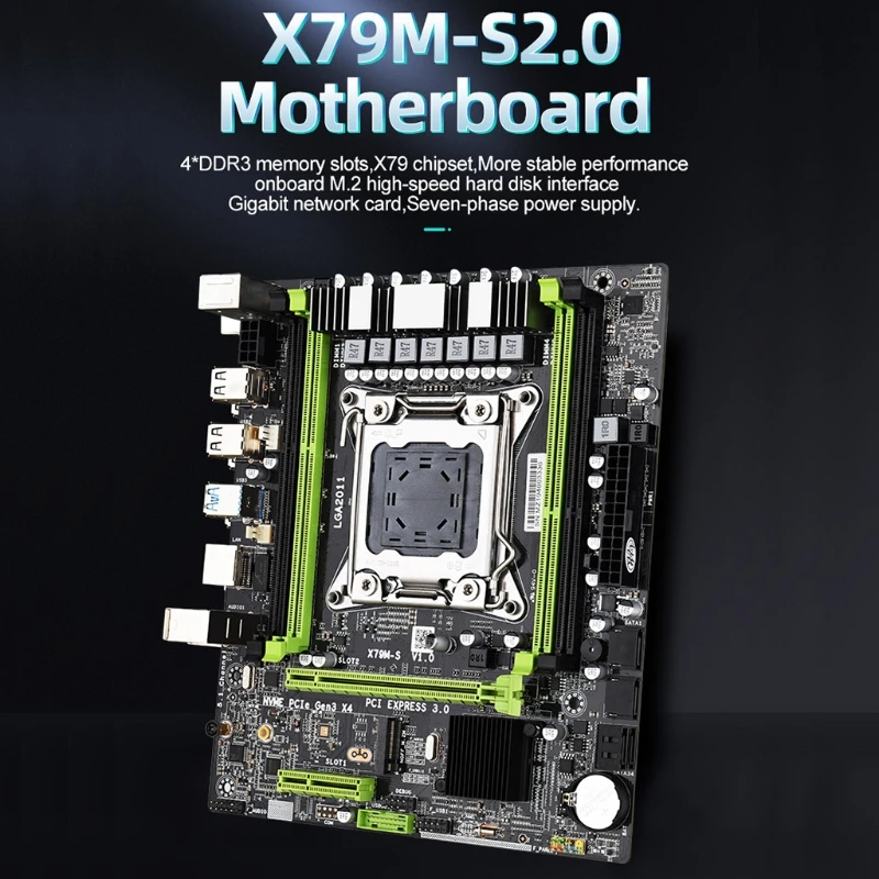 

X79M-S2.0 Computer Motherboard DDR3x4 Memory Slots SATA2.0 NVME M.2 PCI-E 4X Gigabit Adaptive Network Card 64GB USB2.0