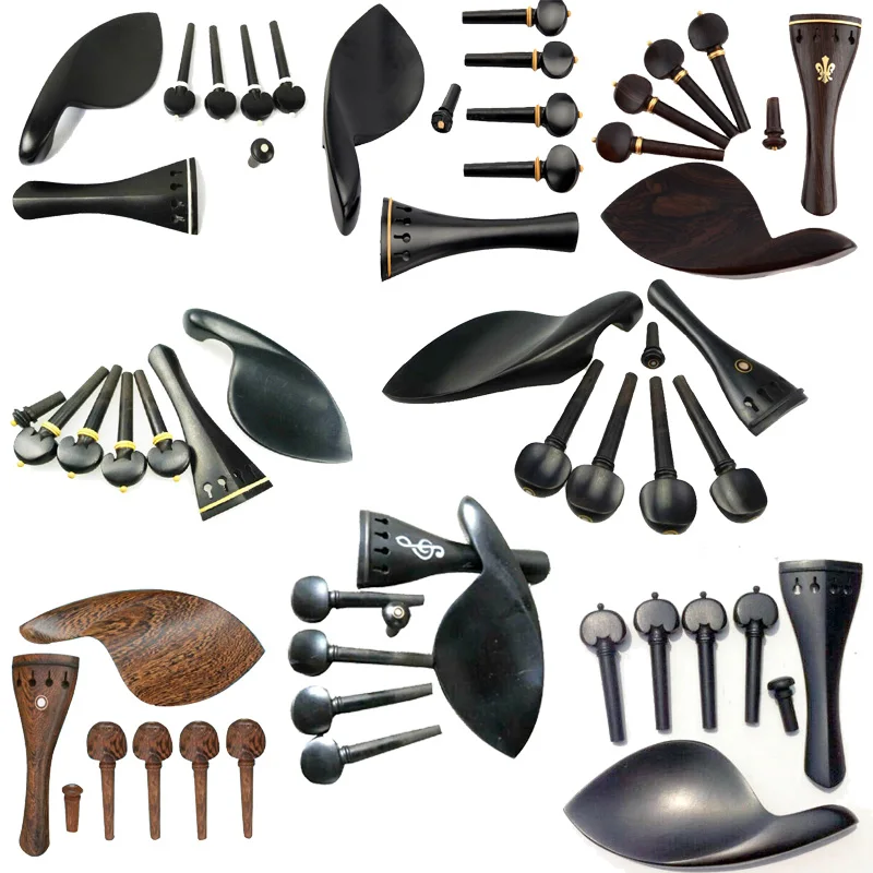 Conjunto de Madeira Ébano Tamanho Completo Violino Acessórios Peças Queixo Resto Estacas Tailpiece Enpin 4 – 1