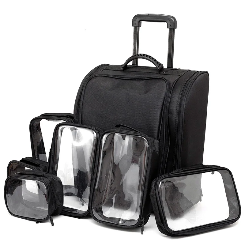 

2021 New 1+6 Sets Large Beauty Cosmetic Case Rolling Tattoo Luggage Women Professional Nail Makeup Trolley Suitcase for Travel