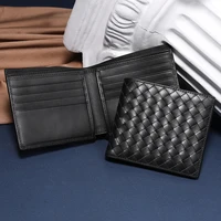 men wallets 100 leather top baby cow leather short money clip fashion woven luxury brand wallet simple business 2021 new spot