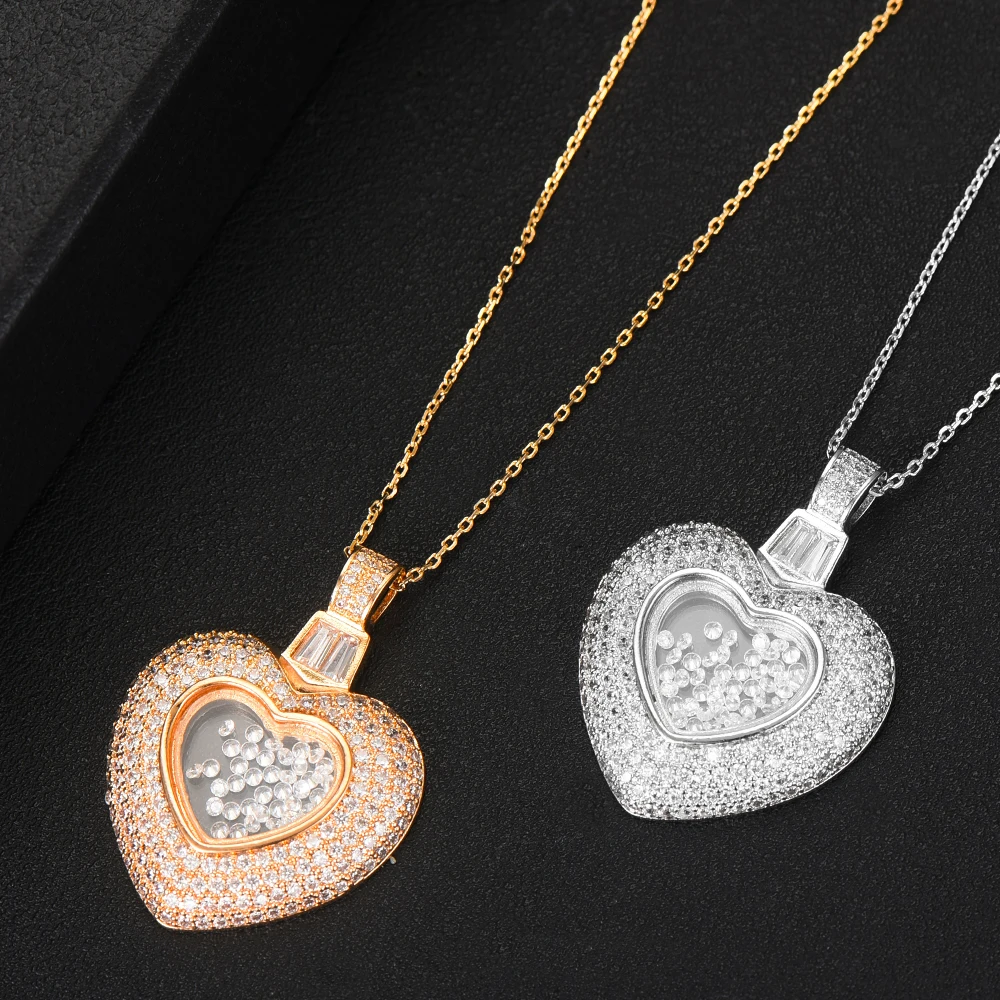 

missvikki New Brand Luxury Chains Shaky Zircon Heart Pendant Necklace Jewelry for Women Girl Bridal Wedding Full Shiny CZ 2020