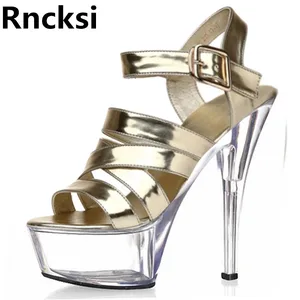 Rncksi Women Pole Dance Shoes Sexy Ankle Straps Sandals Wedding Party 15cm High Heels Sandals With 5cm Platform Shoes