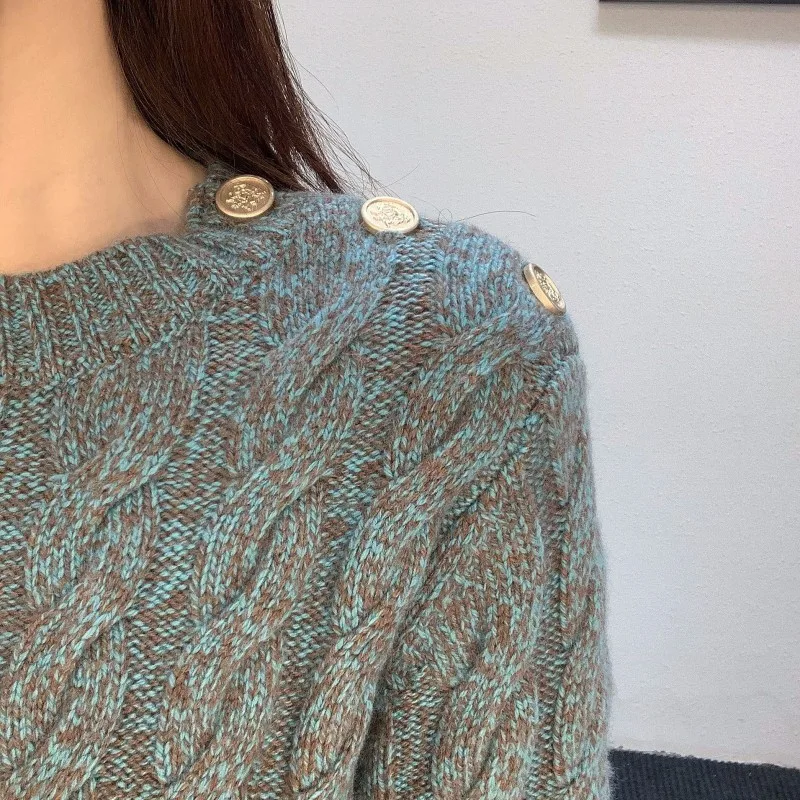 Женский короткий шерстяной свитер с переплетением модный уличный пуловер