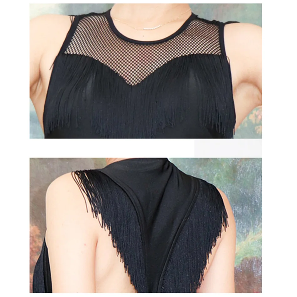 Сексуальный женский боди без рукавов с кисточками для латинских танцев топы