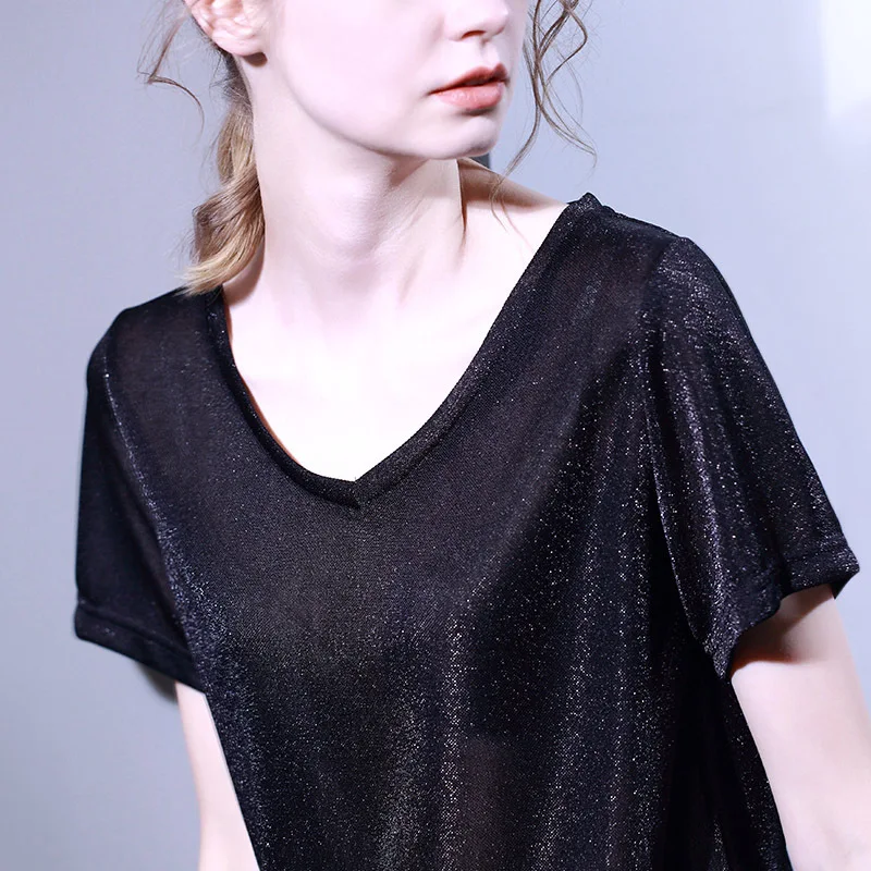 

Loose short sleeve T-shirt women's summer new Korean solid color women's top V-neck bottom coat