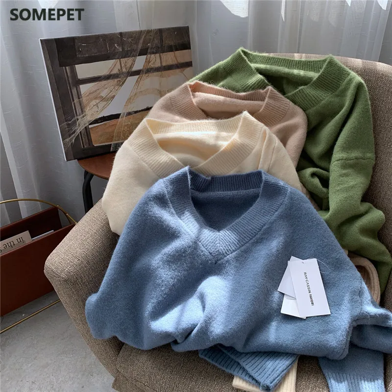 

Женский кашемировый свитер с V-образным вырезом, на осень-зиму