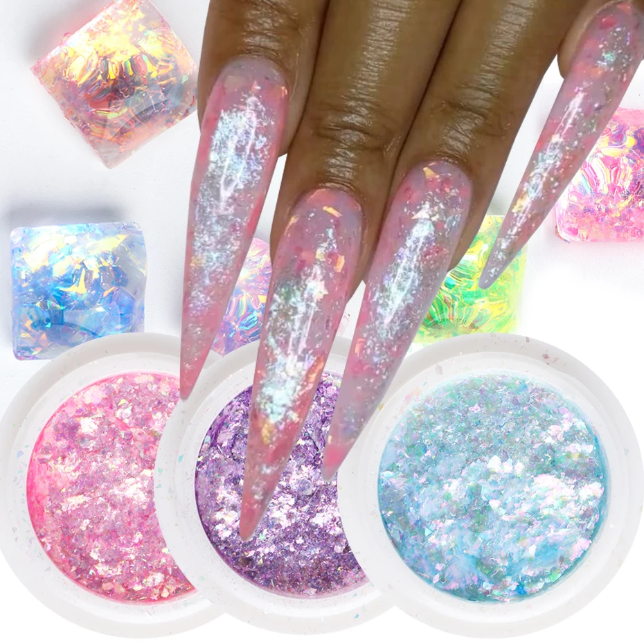 Порошок из опала Русалочка для дизайна ногтей Блестящий Розовый Снежный