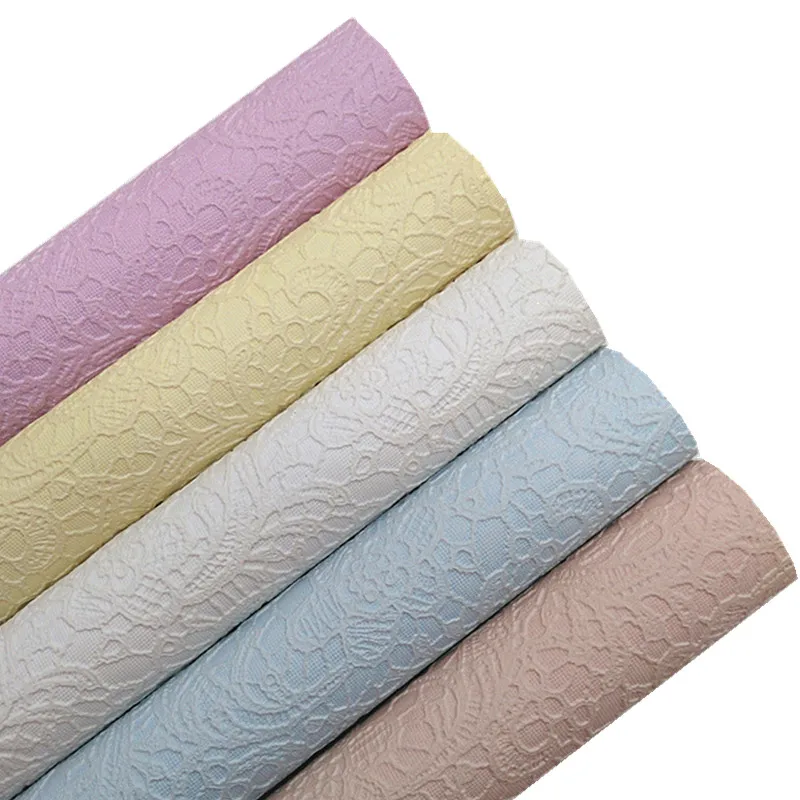 Розовые голубые фиолетовые желтые цвета Lace Embossed Synthetic Faux Leather Vinly Fabric Sheets For DIY Bows 21X29CM R505B
