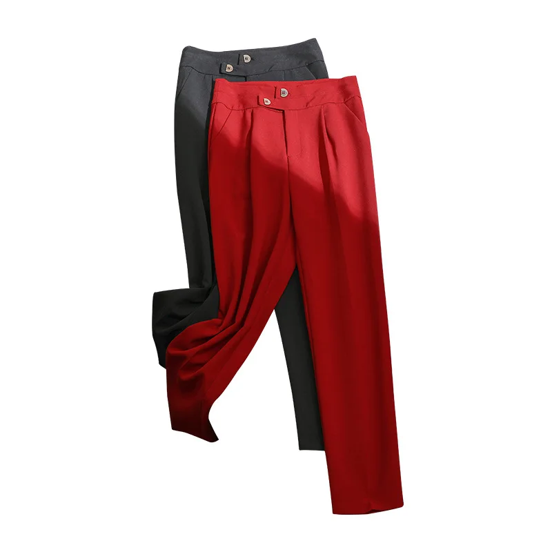 

High Waist Suit Pants Casual Pants Women Straight Width Loose New Slimming Cropped Tappered Harem Pants