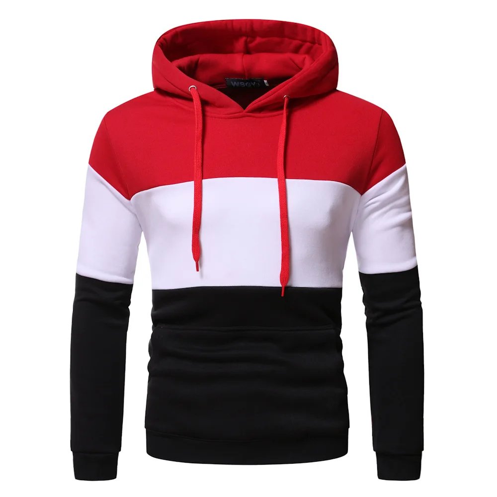 

High Quality Men Fashion Sport Gym Patchwork Striped Slim Fit Pullover Hoodies