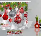 Рождественские шары с зеленым елочным листом, полиэфирная водонепроницаемая занавеска для душа с 12 крючками, наборы аксессуаров для ванной комнаты и ванны