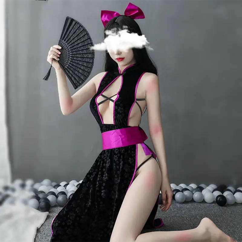 Пикантное нижнее белье ретро Чонсам с вырезами и лямкой на шее пятиугольная