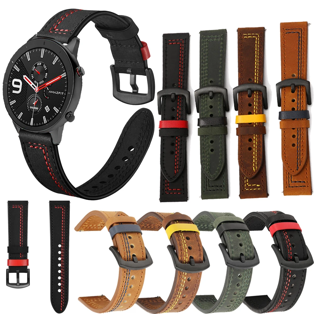

Кожаный ремешок быстросъемный для Xiaomi Huami Amazfit GTR 47/42 браслет для Huawei watch GT 2 46/Honor ES аксессуары браслет