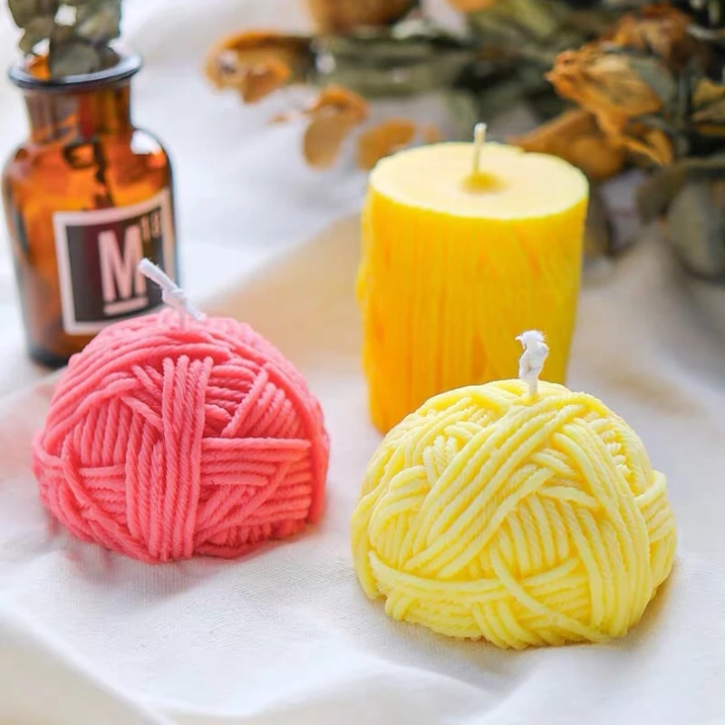 

Lines Cylinder Candle Mold Knitting Wool Ball 3D Gypsum Plaster Mold DIY Soap Mould Fondant Cake Tool Handmade Candle Making