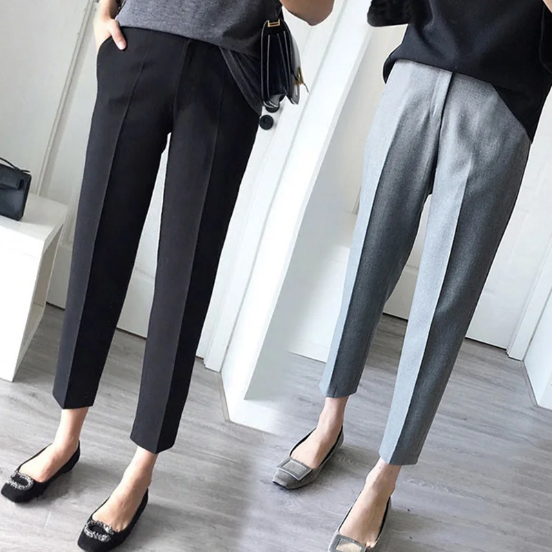 

2021 New Cigarette Pants Women's Cropped Straight Loose Black All-match Drape Large Size Fat Girl Baggy Pants Fashion