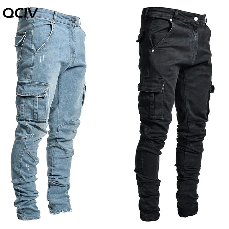 Джинсы мужские повседневные брюки-карго из хлопка со множеством карманов модные