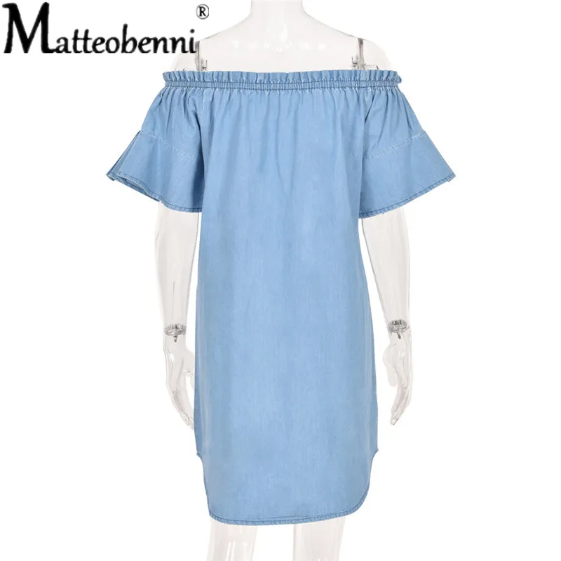 

2021 Summer Tie-dye Elastic Waist Casual One Word Collar Sexy Denim Dress Fashion New Loose Casual Wrap Hip Women's Clothing