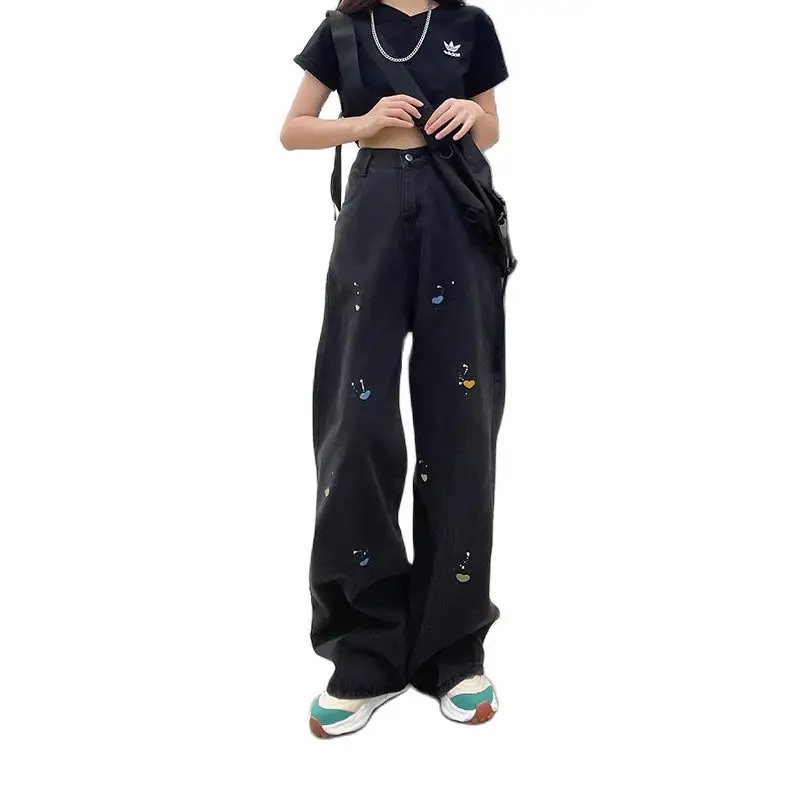 

2021 Summer New Jeans Women's High Waist Print Wide Leg Straight Loose-Fitting Women's Jeans Thin And All-Matching Mop Pants