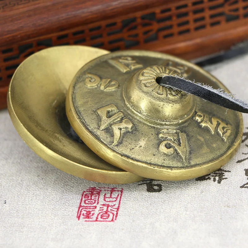 

2.6in/6.5cm Handcrafted Tibetan Meditation Tingsha Cymbal Bell with Buddhist The Eight Auspicious Symbols