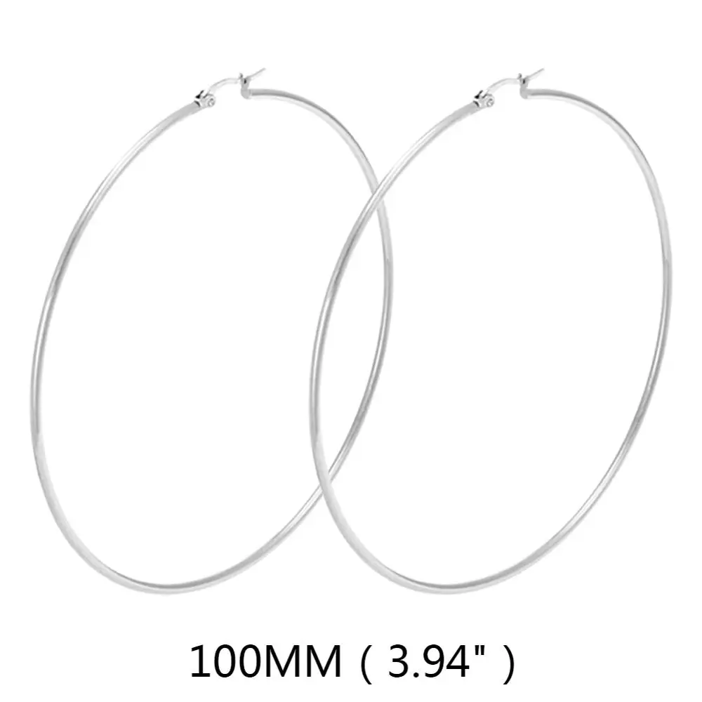100mm Steel Простые круглые серьги из нержавеющей стали 316L золотого цвета, модные женские очаровательные серьги, кольцо для ушей, ювелирные изделия для леди, подарок, серьги doreilles - Окраска металла: 100mm Steel