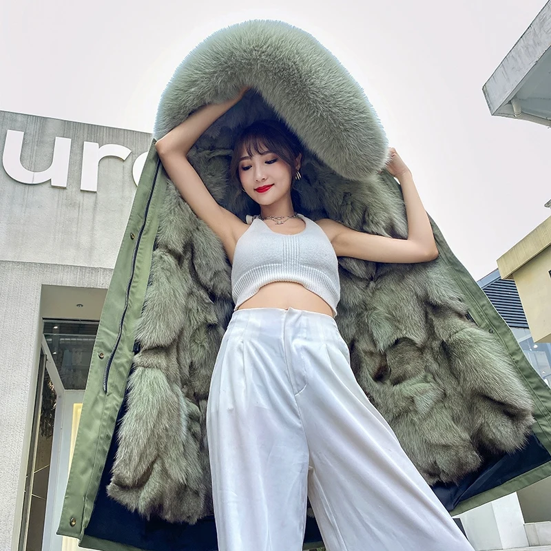 Real Fur Coats and Jacket Women Candy Colors Parkas 2022 Winter New Fox Fur Liner Removable Warm Thick Natural Fur Hooded Parkas