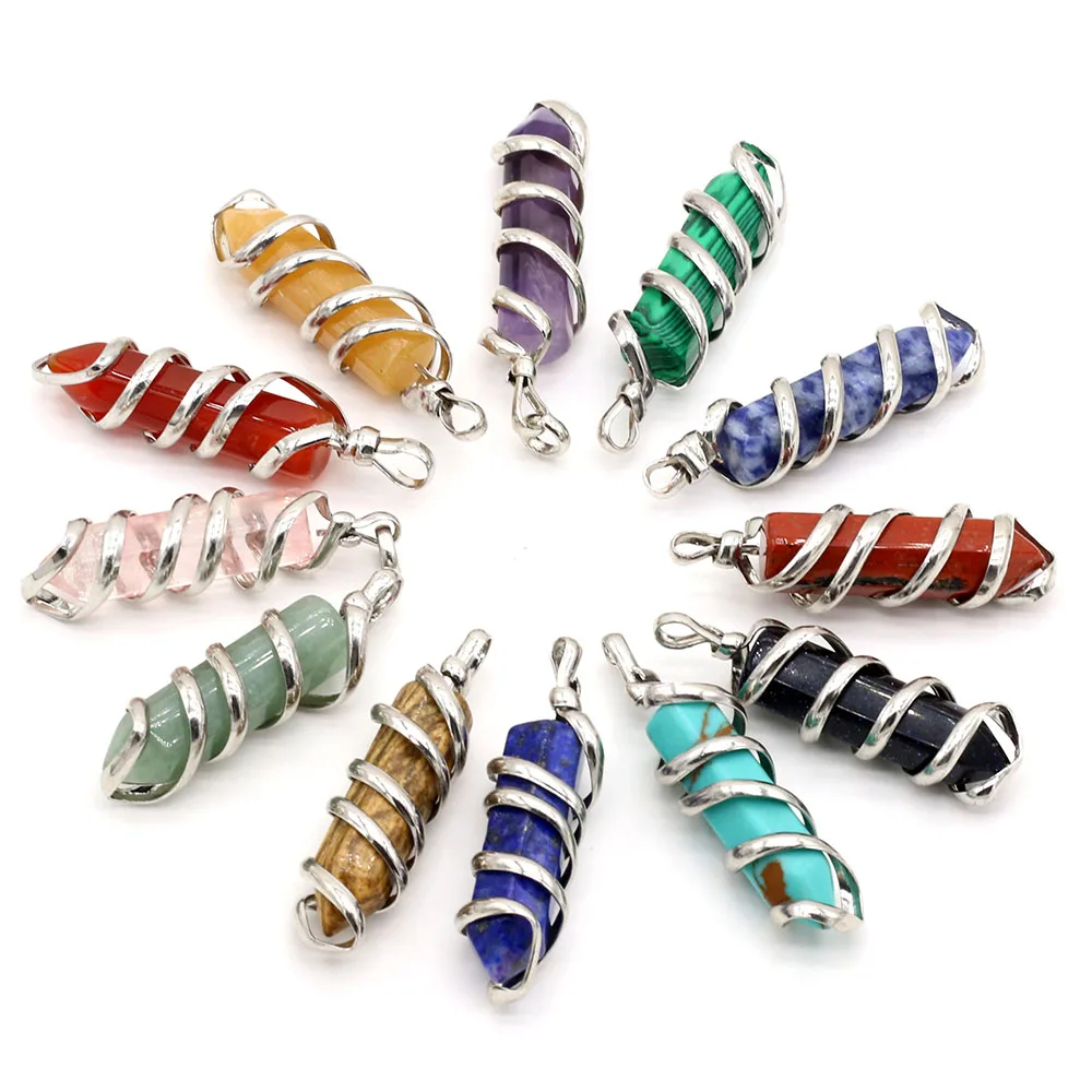 

Natural Stone Gem Alloy Spiral Prism Pendant Handmade Crafts DIY Necklace Bracelet Earrings Jewelry Accessories Gift Making