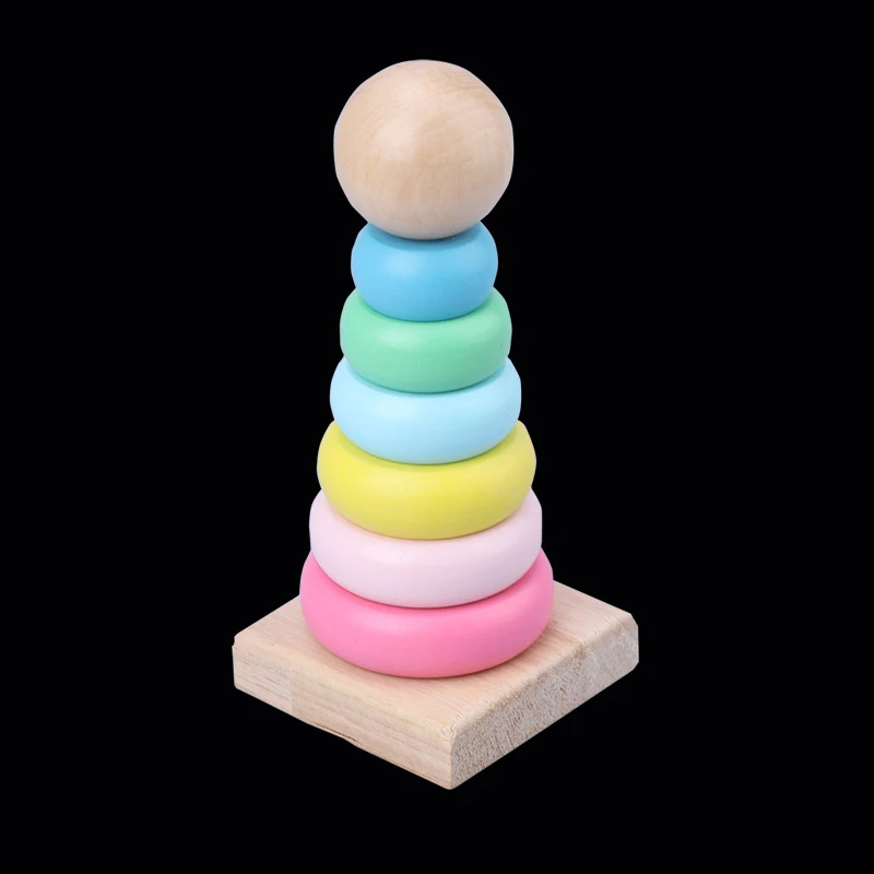 

Warm Color Rainbow Stacking Ring Tower Stapelring Blocks Kids Wooden Montessori Educational Teaching Aids Toddler Baby Game Toys