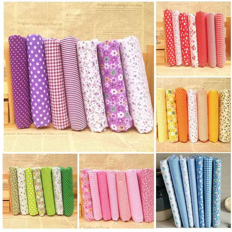 7pcs / Kit Cotton Fabrics Pre-cut Material For Handmade Diy Crafting Arts Cloth Handkerchief Yellow / Green / Purple / Red