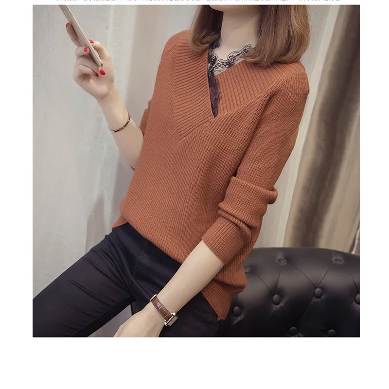 Женский трикотажный свитер с V-образным вырезом | Женская одежда
