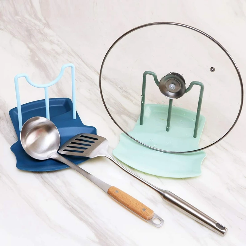 2 Pack Multifunction Kitchen Spatula Rack Spoon Rest Pot Cover Holder for Stove Top(Blue & Green) | Дом и сад