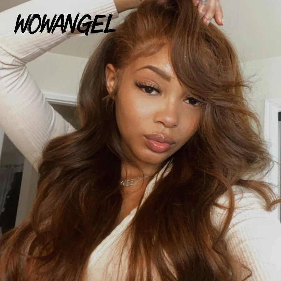 

13*6 Lace Front Human Hair Wigs Brown Colored Brazilian Body Wave Lace Closure Wigs Remy Hair Blached Knots Lace Frontal Wigs