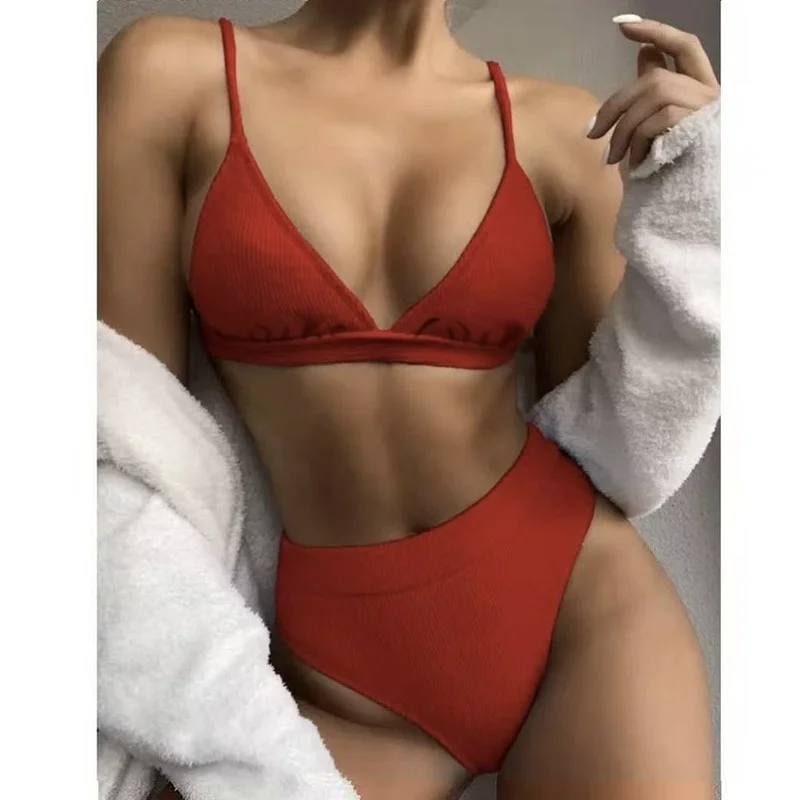 

ICCLEK2021 New Fashion Solid Color Bikini for Women Bikini Triangle Swimsuit