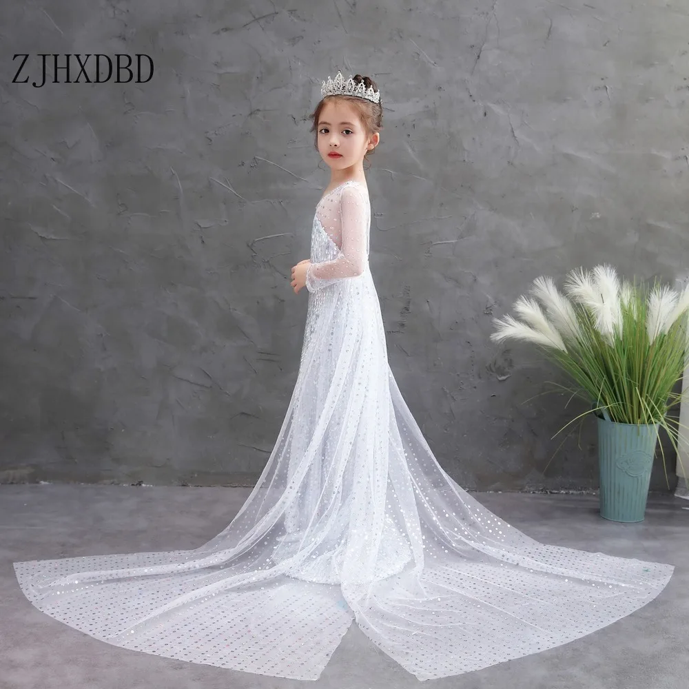 

2020 White A-line Ankle-length Dress for Girls Costume Kids Dresses for Girls Princess Dress Evening Party Dress 3 6 7 8 9 Years