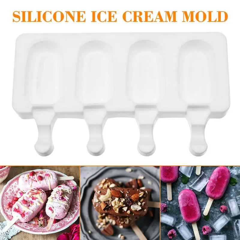 

Pop Mould Juice Popsicle 4 Cell Silicone Maker Ice Lolly Frozen Ice Cream Mold