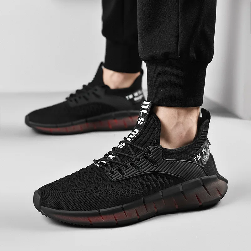 

Men Knit Sneakers Breathable Athletic Running Walking Gym Shoes