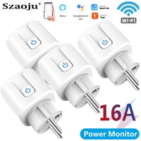 szaoju eu wifi smart socket 16a tuya smart life home power plug app wireless remote voice control power monitor timer