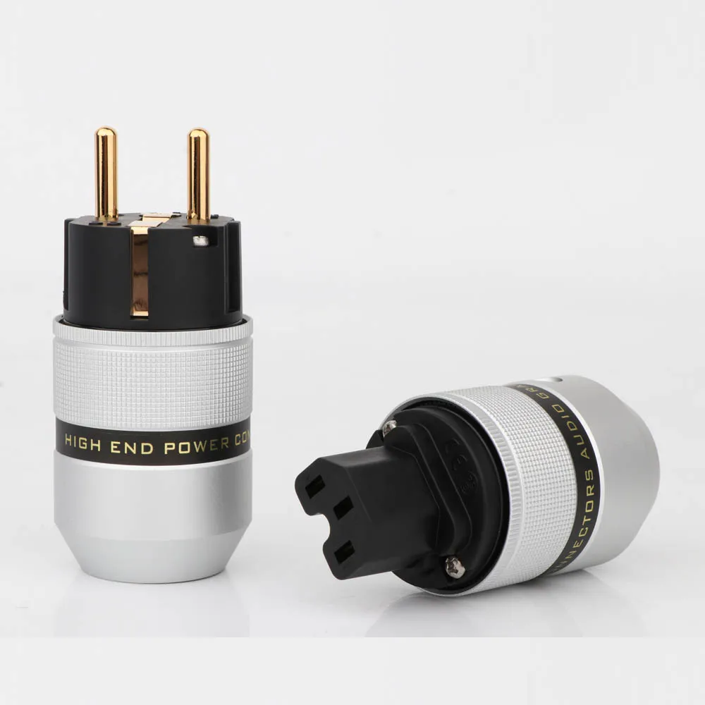 

Prefair P-083E C-083 Hi End Audio Aluminum Gold Plated IEC Female Plug+Schuko Power Plug Connector
