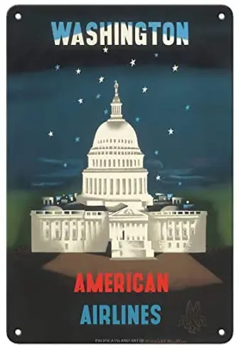 

American Airlines - USA Capitol Building - Vintage Airline Travel Poster Vintage Metal Tin Sign