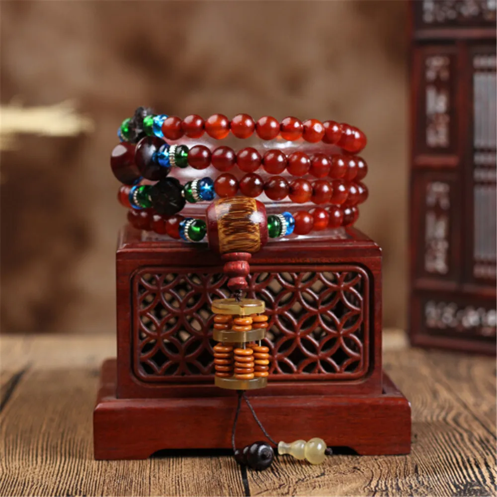 

8mm Natural Tibetan Old Sheep Horn 108 Buddha Beads Bracelet for Men Women Ethnic Style Abacus Full of Blood Goat Horn Bracelets