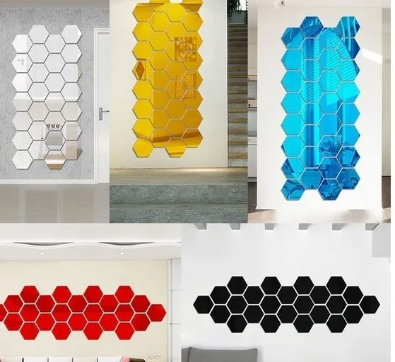 3D шестиугольный сотовый акриловое зеркальное покрытие Наклейка на стену s